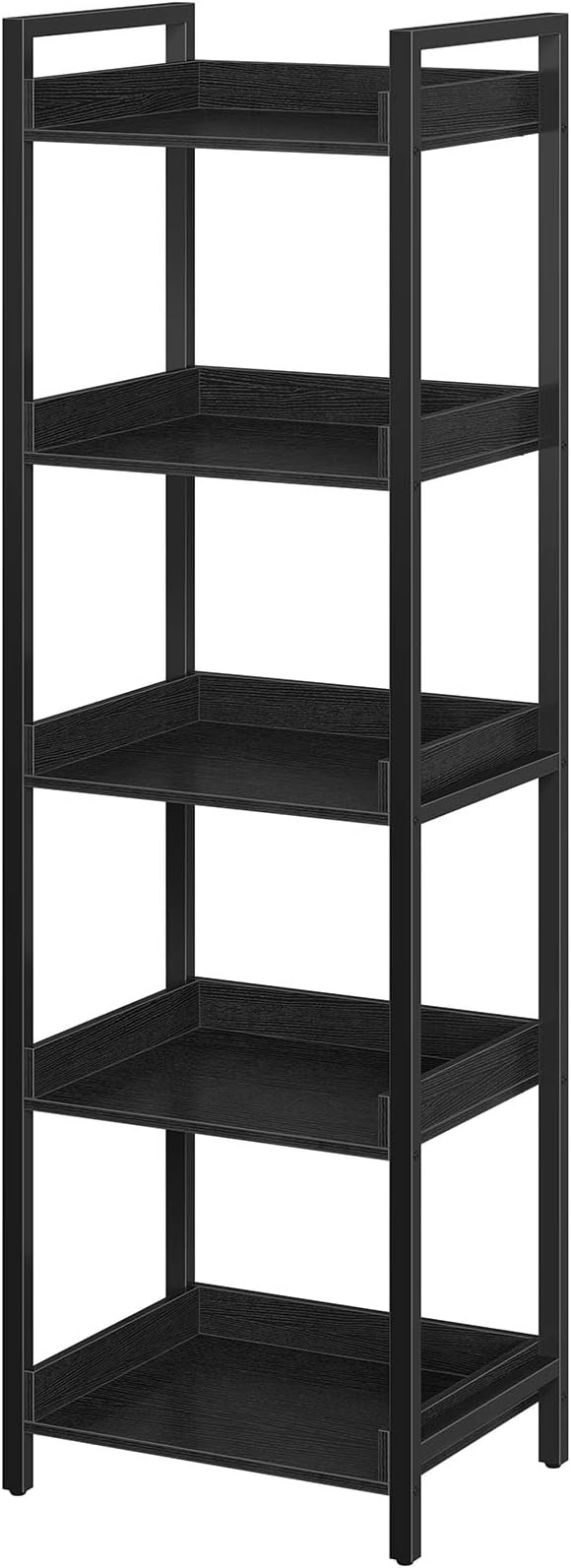 Rolanstar Bookshelf, 5-Tier Storage Rack, Narrow Corner Bookshelf, Display Wooden Shelves for Living Room, Bathroom, Balcony, Kitchen,Black