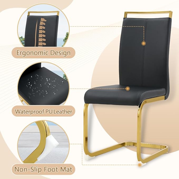 Dining Chairs Set of 2, Faux Leather Dining Chairs with Plated Chrome Metal Frame, Modern Kitchen Chairs Set with Padded Seat High Back for Dining Room, Kitchen Room, Living Room.