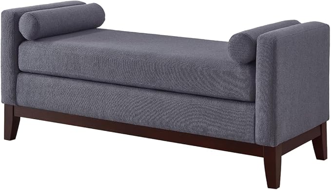 24KF Large Upholstered Boucle Fabric Ottoman with Pillows,Comfort Padded Window Bench for Living Room,Entryway Bench,5095-Dark Gray