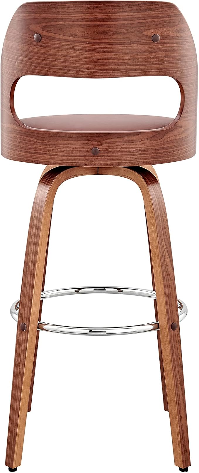Armen Living Julius Mid Century Modern Swivel Bar Stool for Kitchen Island Counter in Brown Faux Leather and Walnut Wood, 26" Seat Height