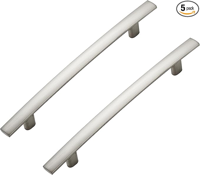 5 Pack Cabinet Handles 5" Hole Center - Curved Cabinet Pulls Brushed Nickel Drawer Pulls for Kitchen Cupboard Solid Hardware for Dresser Drawer Arch Hardware