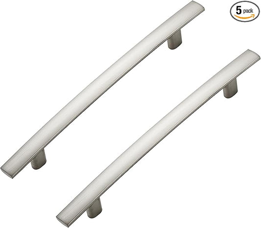 5 Pack Cabinet Handles 5" Hole Center - Curved Cabinet Pulls Brushed Nickel Drawer Pulls for Kitchen Cupboard Solid Hardware for Dresser Drawer Arch Hardware