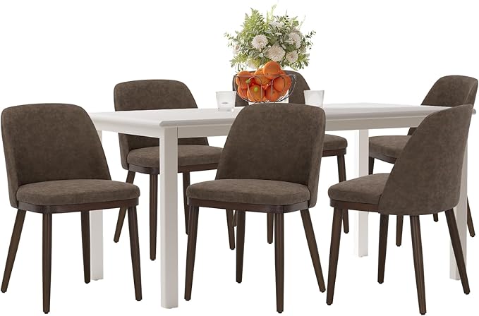 COLAMY 60 Inch Rectangular Kitchen Dining Table for 6, Modern Farmhouse Dining Table Set for 6, Wood Dining Table and Upholstered Dining Chairs for Kitchen, Dining Room, Restaurant, White/Dark Brown