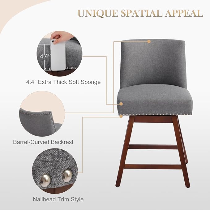 Counter Height Barstools Set of 4,360° Swivel Bar Stools with Back,26 inch Modern Counter barstools,Upholstered Bar Tall Stools for Kitchen Counter,Kitchen Island,Bar, Home (Dark Gray, SET OF 4)