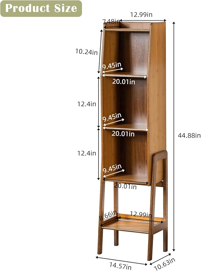 4 Tier Bamboo Bookcase, Classical Modern Bookshelf, Dispaly Shelves, Bamboo Wood Organizer Book Shelf for Living Room Home Office-Walnut, Large