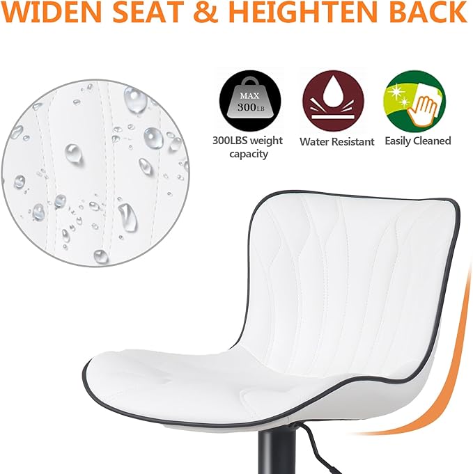YOUNIKE White Bar Stools Set of 6 Modern Swivel Counter Height Bar Chair with Back Adjustable Kitchen Island Faux Leather Padded Barstools taburetes de bar Breakfast sillas para barra de cocina 6PCS