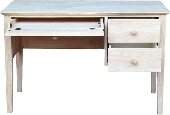 IC International Concepts, Brooklyn Desk, Solid Real Wood, Sturdy Parawood, DIY, Paint/Stain Ready, Unfinished