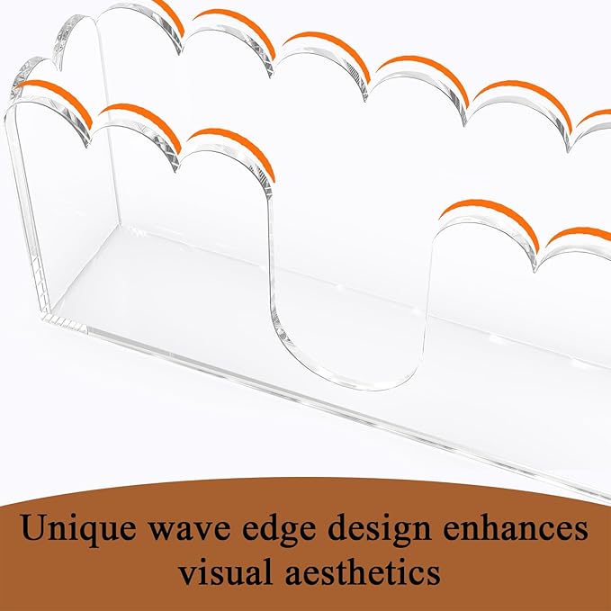 LUGUNU Clear Acrylic Napkin Holder – Scalloped Tray for Bathroom, Kitchen, Dining Room – Stylish Guest Hand Towel & Disposable Paper Holder for Weddings, Hotels, and Home Decor (9x2.4x4 inch)