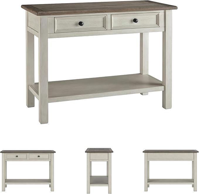 Signature Design by Ashley Bolanburg Farmhouse Rectangular Two Tone Sofa Table, Antique Cream