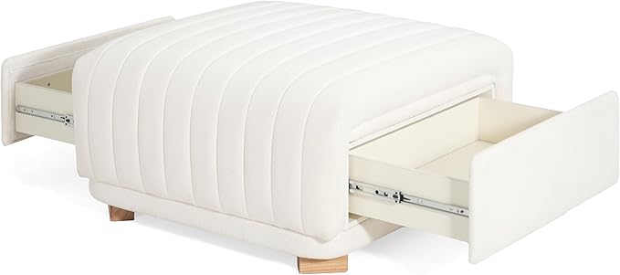 Christopher Knight Home Reyno Upholstered Ottoman with Storage for Living Room, Chenille Fabric Storage Ottoman Foot Rest with Side Drawers, Modern Square Coffee Table with Wooden Frame, Light Beige