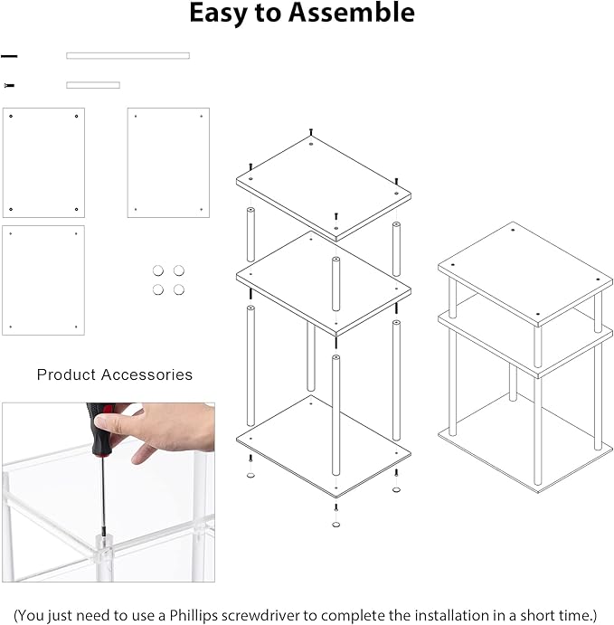 HMYHUM Clear Acrylic Side Table, 3-Tier End Table for Living Room, Small Bedside Table/Nightstand for Bedroom, Home Accent Table, Frame Design, 15.7" L x 11.8" W x 23.2" H