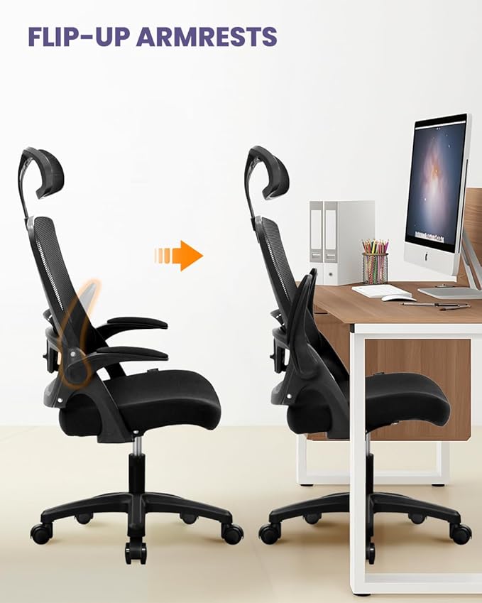 NEO CHAIR Ergonomic Adjustable Home Office Desk Chair High Back Computer Gaming Mesh Chair with Comfy Task Adjustable Arms Lumbar Neck Support Swivel for Home Office (Dark Black)