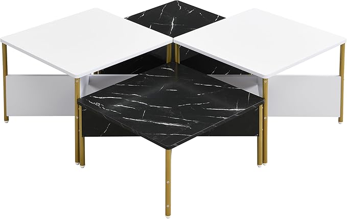 Christopher Knight Home Lana Wooden Nesting Coffee Table Set of 4, Mid Century Modern Square Living Room Table, Free Adjustable Shape Table, Versatile and Stylish Living Room Furniture, White + Black