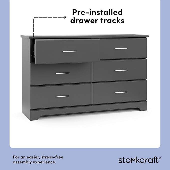Storkcraft Brookside 6-Drawer Dresser (Gray) – GREENGUARD Gold Certified, Nursery & Kids Storage, Nursery Essentials, Kids Room Storage, Durable Bedroom Dresser