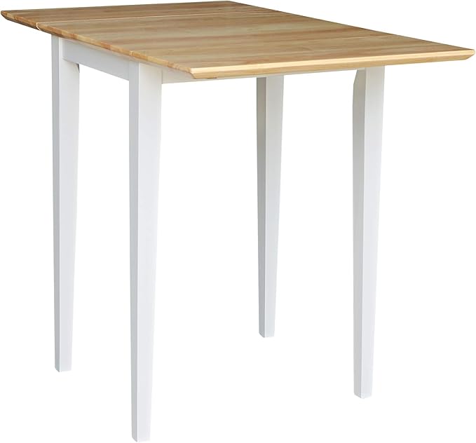 IC International Concepts, Solid Wood Small Drop Leaf Dining Table, Solid Real Wood, Sturdy Parawood, White/Natural