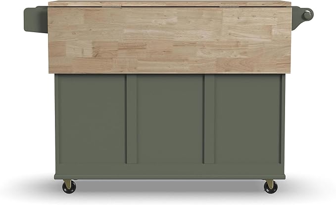 Homestyles Mobile Kitchen Island Cart with Wood Top and Dropleaf Breakfast Bar, 18" D x 53.5" W x 36" H, Green