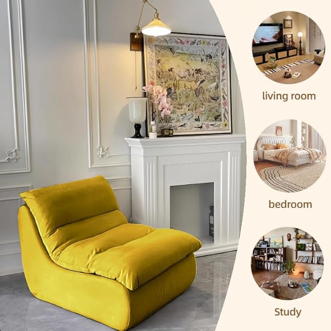 Bean Bag Chair - Memory Foam Bean Bag Chair for Adults, Comfy High-Resilience Single Sofa, Small Space Floor Chair, Chaise Lounge for Living Room, Bedroom (Grass Green, Cushions)