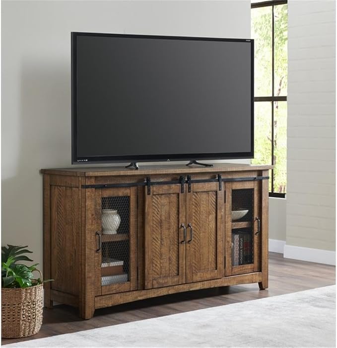 Martin Svensson Home Rustic 65” Solid Wood TV Stand with Storage, Natural Finish