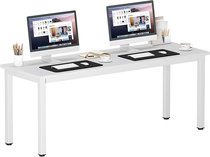 DlandHome 71 inches X-Large Computer Desk, Composite Wood Board, Decent and Steady Home Office Desk/Workstation/Table,White,23.6Wide