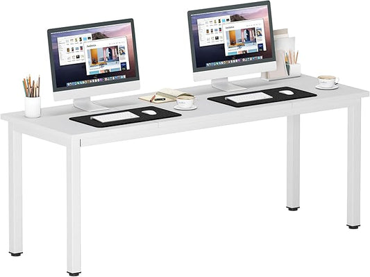 DlandHome 71 inches X-Large Computer Desk, Composite Wood Board, Decent and Steady Home Office Desk/Workstation/Table,White,23.6Wide