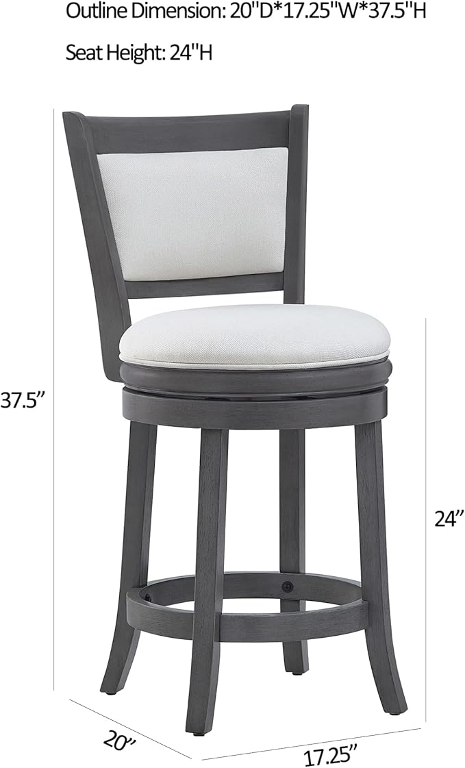 Ball & Cast Upholstered Swivel Counter Stools Kitchen Bar Stools 24" Seat Height Wooden Stool Chair, Cream White Set of 1