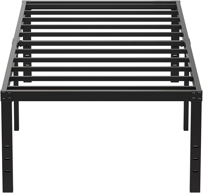 EMODA 20 Inch Twin Bed Frame No Box Spring Needed, Heavy Duty Tall Metal Twin Platform Bed Frames with Large Storage Space, Noise Free, Easy Assembly, Black