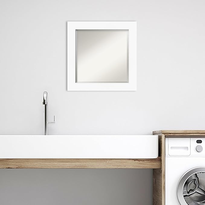 Amanti Art White Bathroom Mirror for Over Sink, 26x26 Cabinet White Square Vanity Mirror, Medium Modern Frame, Hangs Horizonally and Vertically, Bathroom Wall Decor, Beveled Edge from WI, USA