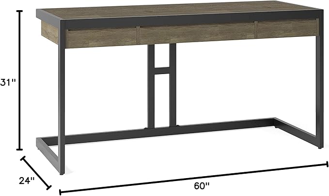 SIMPLIHOME Erina SOLID ACACIA WOOD Industrial 60 inch Wide Writing Office Desk in Distressed Grey for the Office Desk, Writing Table, Workstation and Study Table