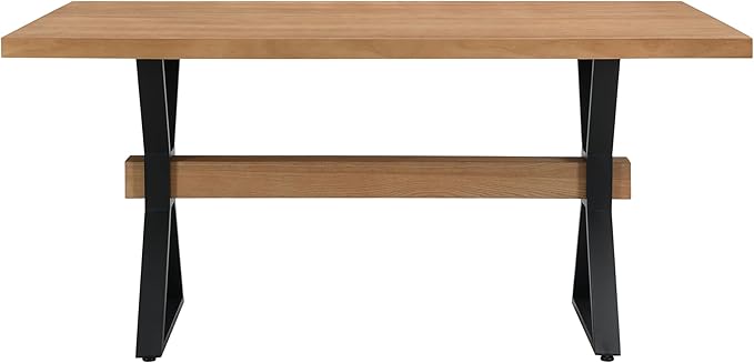 Christopher Knight Home Keyats 63 Inch Dining Table for 6 People, Modern Farmhouse Kitchen Table with X-Shaped Metal Legs, Rectangular Dinner Furniture for Dining Room, Home Office, Natural