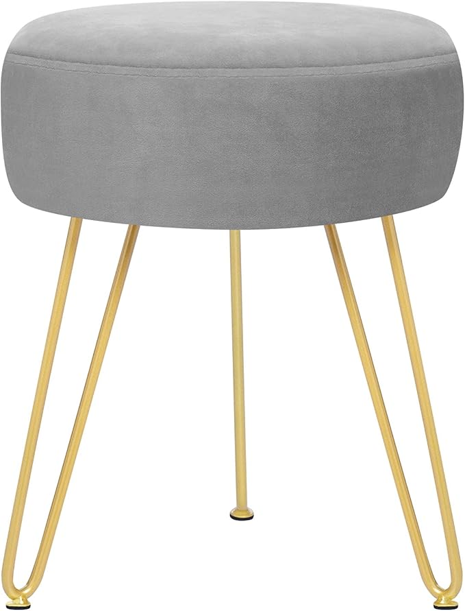 GERANT Multifunctional Vanity Stools - Velvet Round Ottoman Modern Dressing Stool -Upholstered Footrest Stool - Side Table Footstool with Golden Metal Leg for Living Room, Bedroom (Gray)