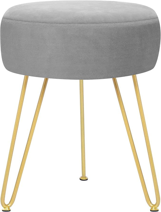 GERANT Multifunctional Vanity Stools - Velvet Round Ottoman Modern Dressing Stool -Upholstered Footrest Stool - Side Table Footstool with Golden Metal Leg for Living Room, Bedroom (Gray)