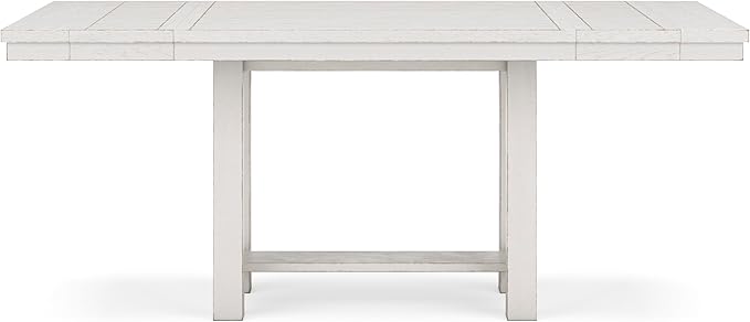 Signature Design by Ashley Robbinsdale Farmhouse Distressed Counter Height Dining Extension Table with Trestle Base, Planked Effect and 2 Removable End Leaves, White