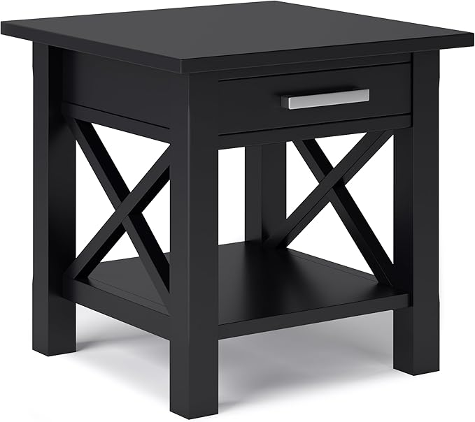 SIMPLIHOME Kitchener SOLID WOOD 21 inch Wide Square Contemporary End Table in Black for the Living Room and Bedroom
