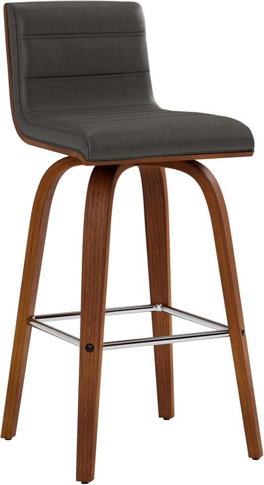 Armen Living Vienna 26" Swivel Counter Stool in Walnut Wood Finish with Gray Faux Leather - Set of 3