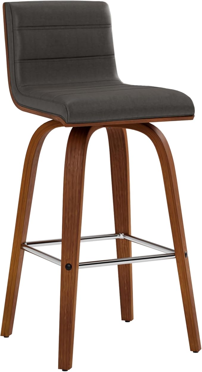 Armen Living Vienna 26" Swivel Counter Stool in Walnut Wood Finish with Gray Faux Leather - Set of 4