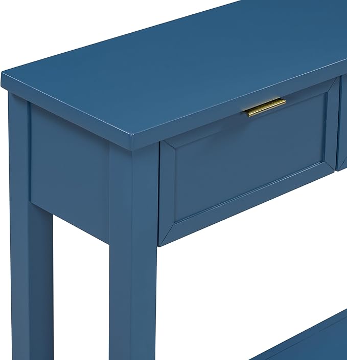 Ball & Cast 60“ Contemporary 4 Drawers Console Table, Long Narrow Entryway-Table with Drawer & Shelf, Modern Storage Sofa Tables, Farmhouse Wood Couch-Tables for Entrance Hallway Living,Blue