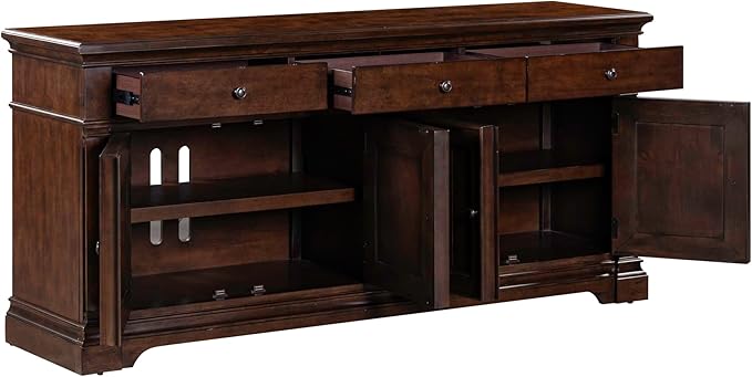 Liberty Furniture Arden Road TV Console, 74 Inch, Satin Cherry, 3 Drawers, 4 Doors