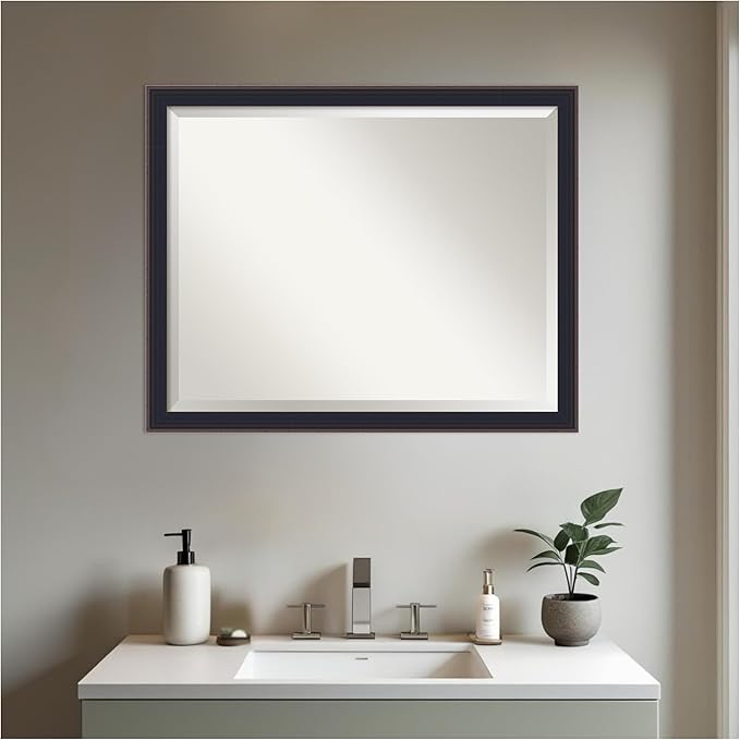 Amanti Art Black Bathroom Mirror for Over Sink, 25x31 Havana Black Bronze Rectangle Vanity Mirror, Large Casual Frame, Hangs Horizonally and Vertically, Bathroom Wall Decor, Beveled Edge