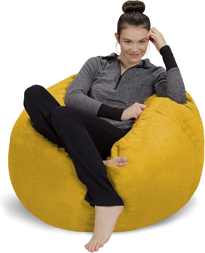Sofa Sack Bean Bag Chair - Plush, Ultra Soft - Memory Foam Bean Bag Chair with Microsuede Cover - Stuffed Foam Filled Furniture and Accessories for Dorm Room 3 Feet - Lemon