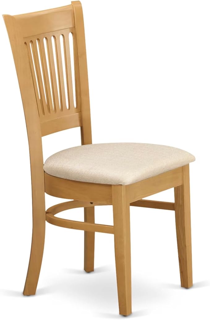 East West Furniture ANVA5-OAK-C 5 Piece Dining Room Furniture Set Includes a Round Dining Table with Pedestal and 4 Linen Fabric Upholstered Chairs, 36x36 Inch, Oak
