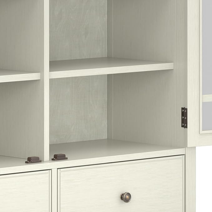 SIMPLIHOME Connaught SOLID WOOD 46 inch Wide Traditional Tall Storage Cabinet in Antique White for the Living Room, Entryway and Family Room
