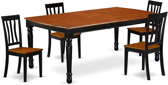East West Furniture DOAN5-BCH-W 5 Piece Dining Table Set for 4 Includes a Rectangle Kitchen Table with Butterfly Leaf and 4 Dinette Chairs, 42x78 Inch, Black & Cherry