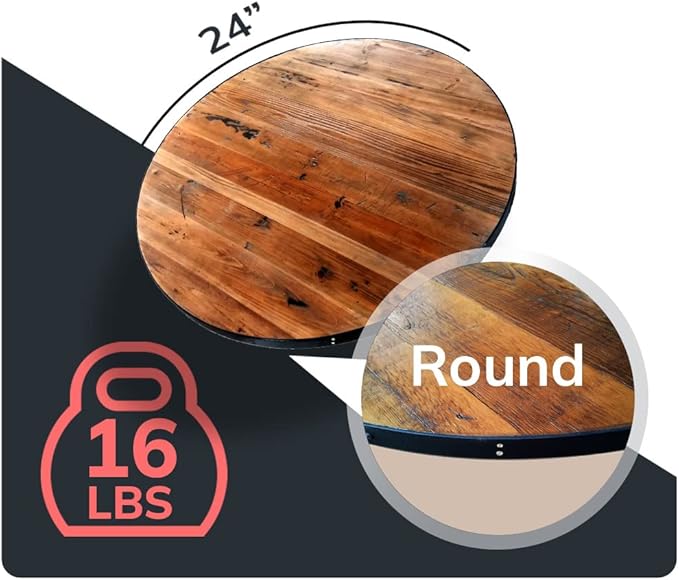 Reclaimed Wood Table Top - Rustic Recycled Wooden Piece Perfect for Signs, Kitchens, Dining and Coffee Table Tops (Reclaimed Wood Table Top with Metal Edge, 24" Round)