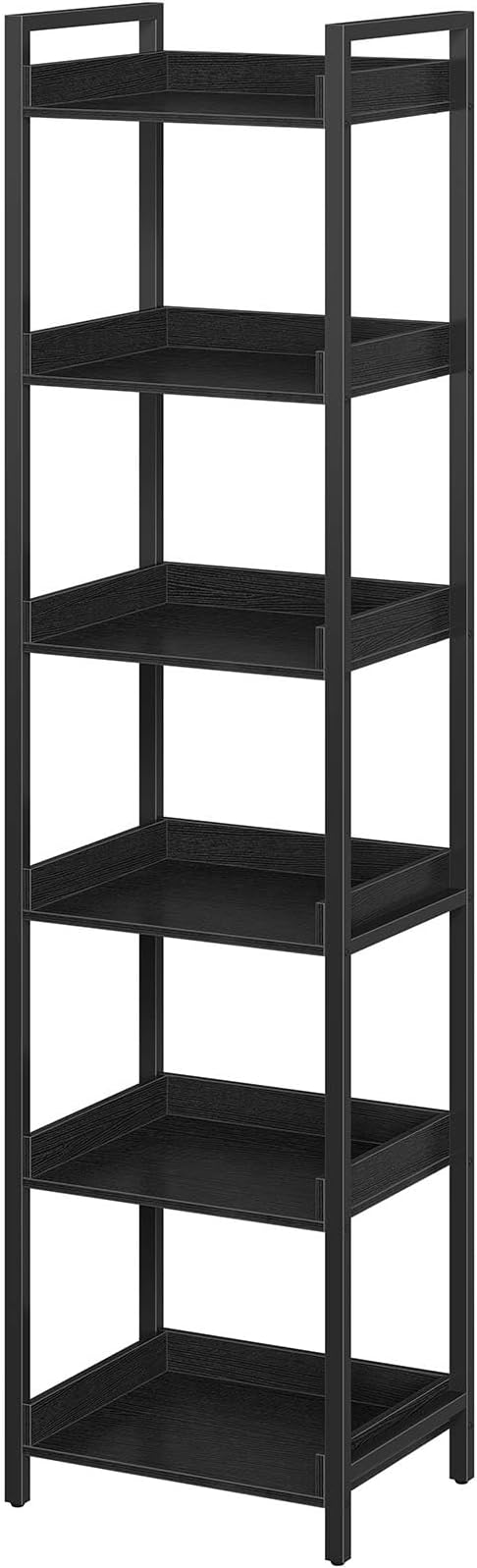 Rolanstar Bookshelf, 6-Tier Storage Rack, Narrow Corner Bookshelf, Display Wooden Shelves for Living Room, Bathroom, Balcony, Kitchen,Black