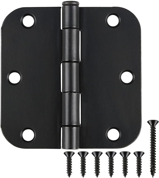 Matte Black Door Hinges 3.5 Inch Rounded 12 Pack Interior 3 1/2" Flat Iron Hinge 5/8" Radius 3 ½"Doors Hardware for Wood Frame and Clear Glass Indoor Bed Room,DIY Assemblely Gate,Closet,Table,Farm