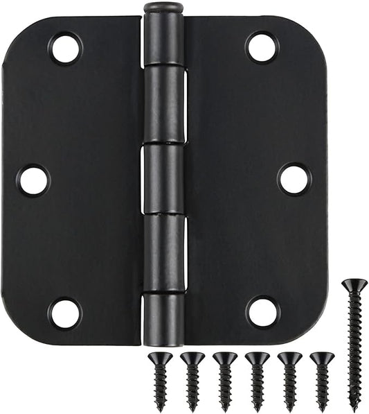 Interior Matte Black Hardware Door Hinges 3.5 Inch 30 Pack 3 1/2" Rounded 5/8" Radius Left Right Hinge for Penthouse Studio Dorm Hut Apartment Home Metal Decor Bisagras para Puertas De Madera 3 ½"