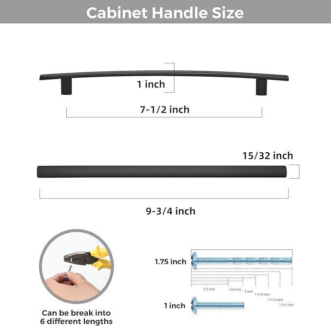 30 Pack Cabinet Handles 7.5" Hole Center - Curved Cabinet Pulls Black Drawer Pulls for Kitchen Cupboard Solid Hardware for Dresser Drawer Arch Hardware