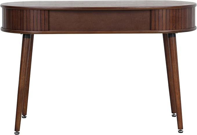 NTC Stream Desk, Modern Wooden Writing Desk with Hidden Drawer, Stylish Vertical Groove Design, Home Office Workstation, Minimalist Study Table, Easy Assembly - Dark Walnut