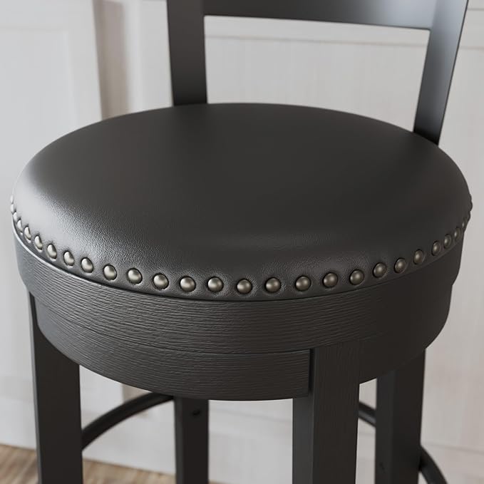 Signature Design by Ashley Valebeck Faux Leather Pub Height Swivel Barstool, 24.38" Seat Height, Black