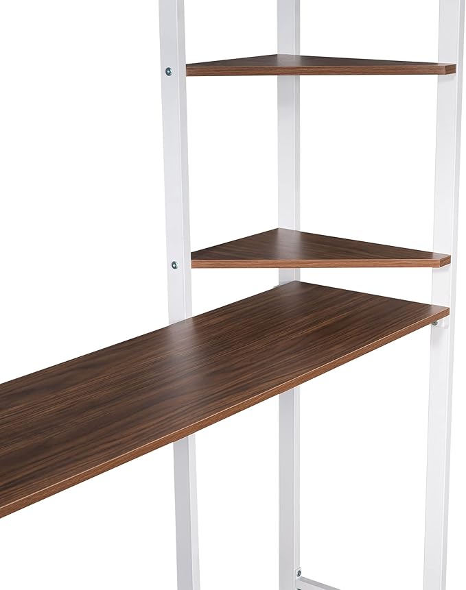 Full Size Metal Loft Bed with 2 Storage Shelves and 1 Desk,Steel Structure Bed Frame W/ 2 Build-in Ladders & Full-Length Guardrails,No Box Spring Needed,for Kids Teens Adults,White
